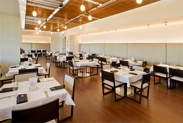 "Empty restaurant, done in warm tones