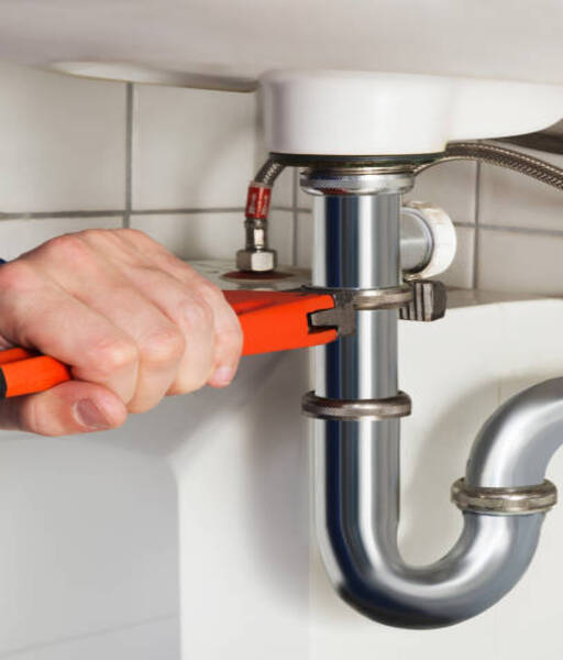 Close-up Of Male Plumber Repairing Sink In Bathroom